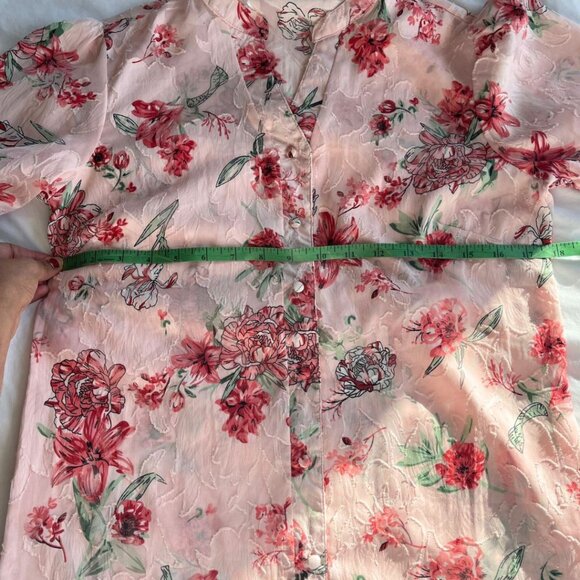 Bundle It! Max Pink Floral Print Mandarin Collar Shirt Style Women's Top Size M - Picture 7 of 9